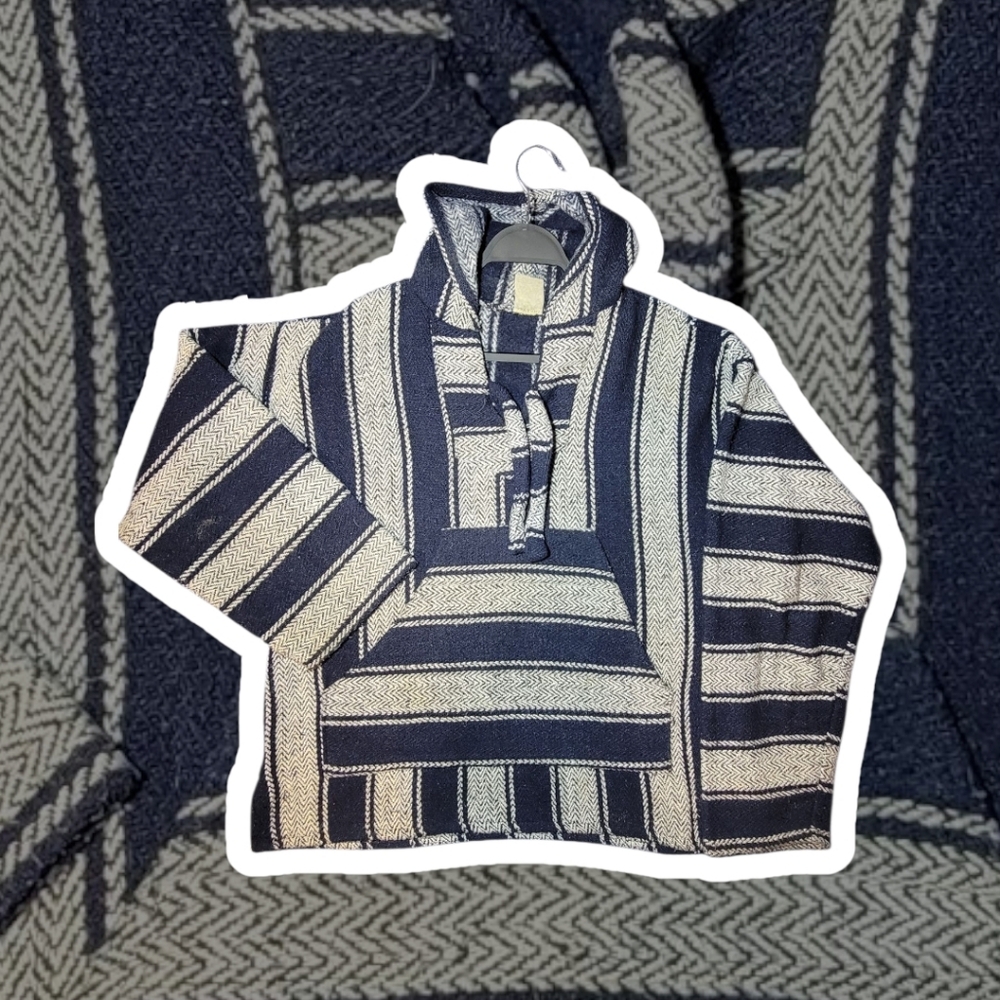 Authentic Navy Blue & White Baja Poncho Hoodie
